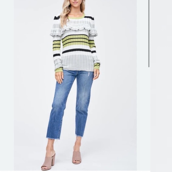 NWT En Saison Ruffled Long Sleeve Striped Sweater Top- Size Small - Picture 2 of 9
